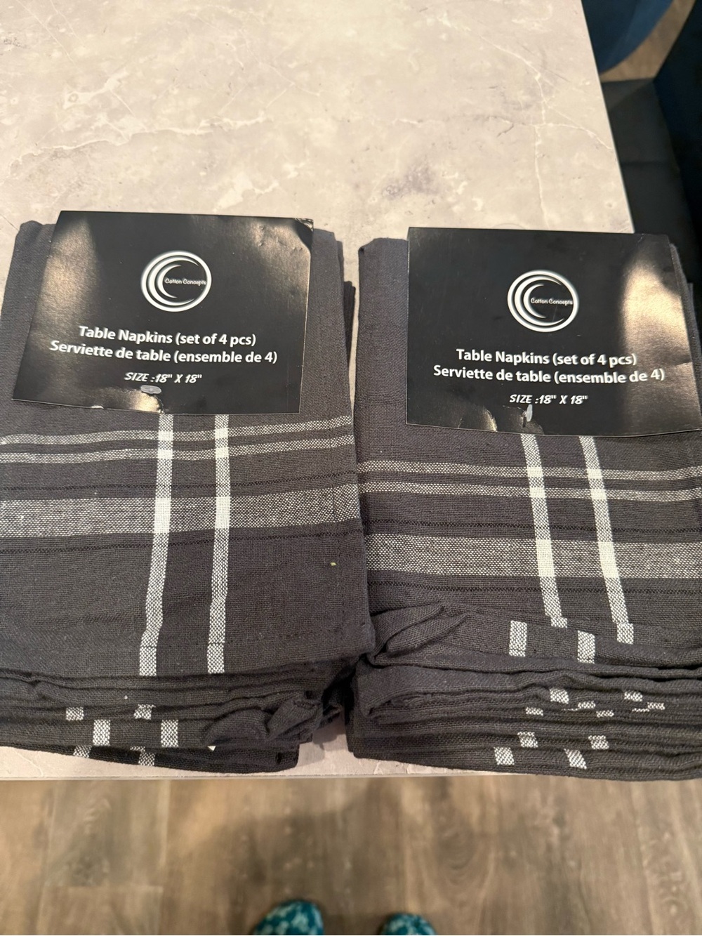Set of 8 Dark Gray Plaid Table Napkins (2 packs, 4 pcs each)